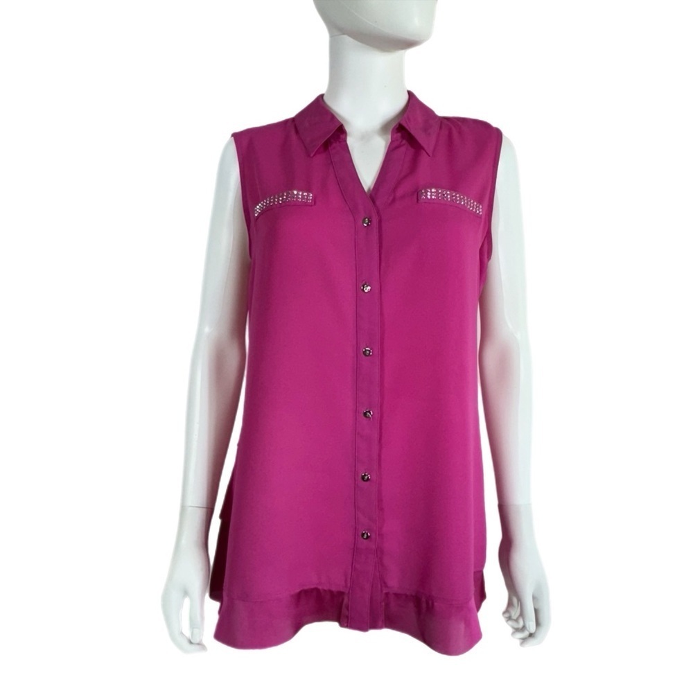 Alfani Sleeveless Studded Pocket Front Layered Back Button Down